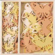 Dekorácie drevené v krabičke 54 ks motýľ